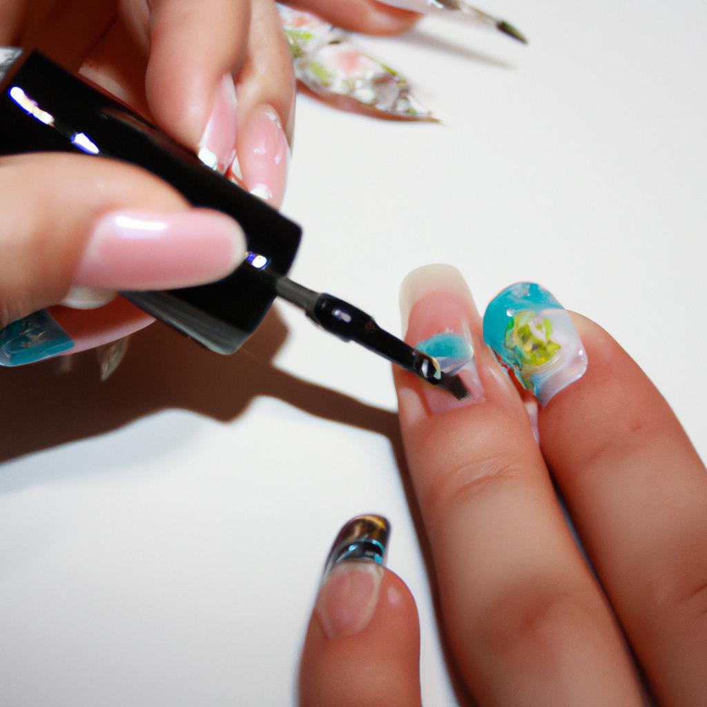 Person applying gel nail design