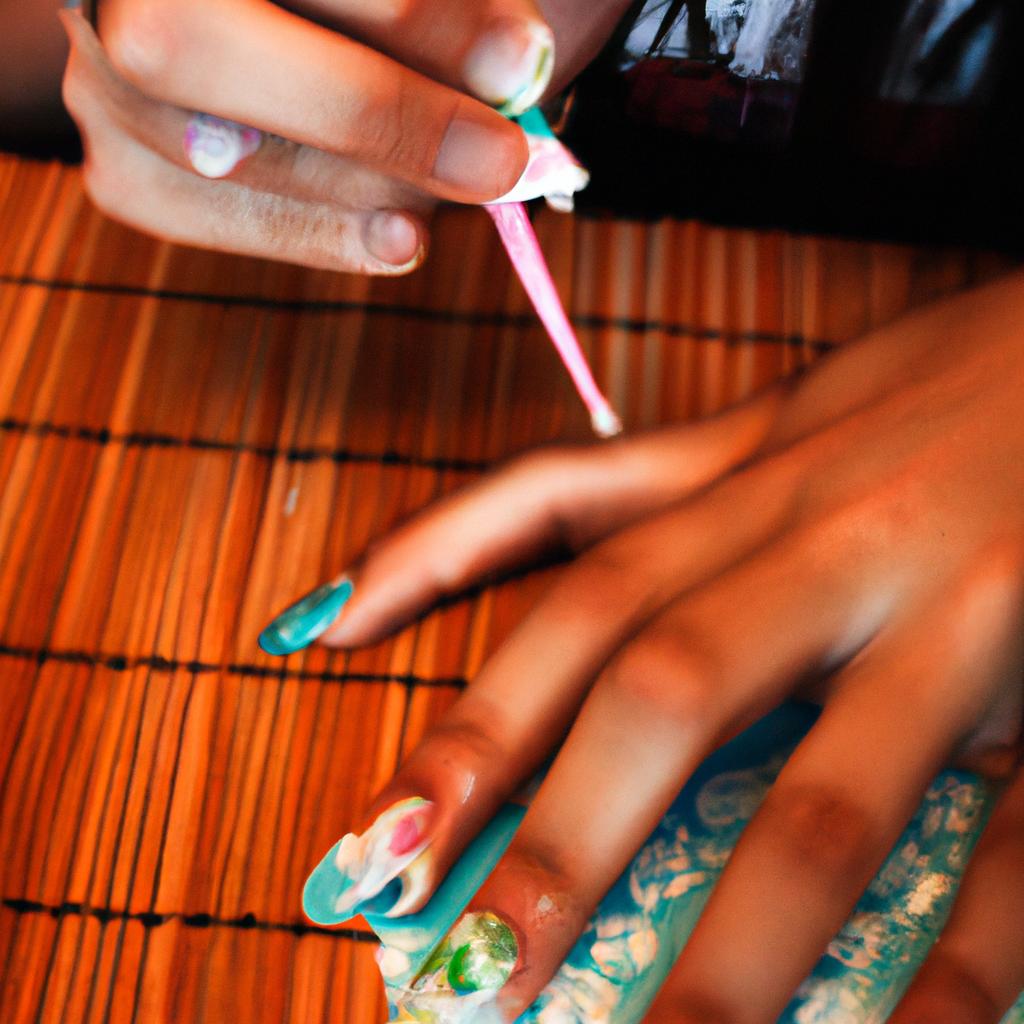 Person performing nail art techniques
